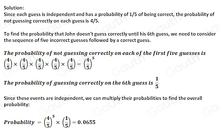 Solved: John makes random guesses on his multiple-choice test, which ...