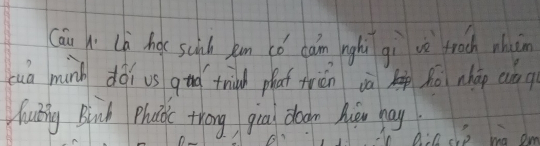 Cau Ai Li hos scich km có cain nghúì giv troch whàm 
cua mink dói us guá trid phat trán vā hó nháo an q 
hutiny Blinh Phaoc trong gia doon Auán hay