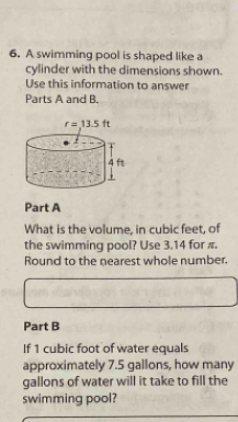 A swimming pool is shaped like a cylinder with the dimensions shown ...
