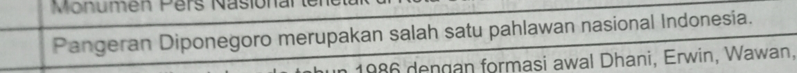 Monumen Pers Nasional 
Pangeran Diponegoro merupakan salah satu pahlawan nasional Indonesia. 
1986 dengan formasi awal Dhani, Erwin, Wawan,