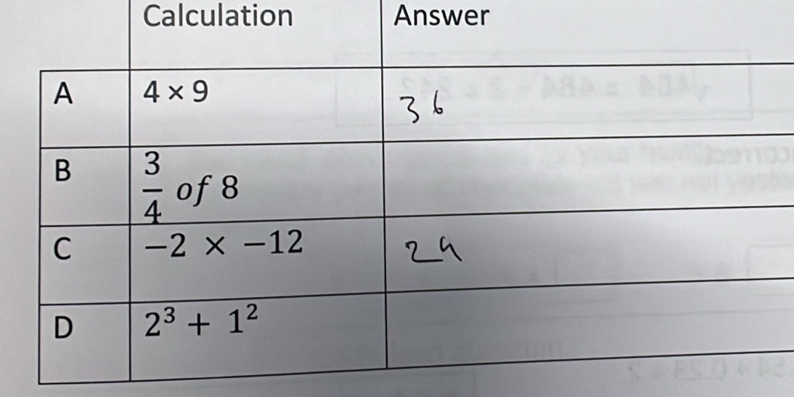 Calculation Answer