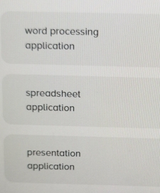 word processing
application
spreadsheet
application
presentation
application