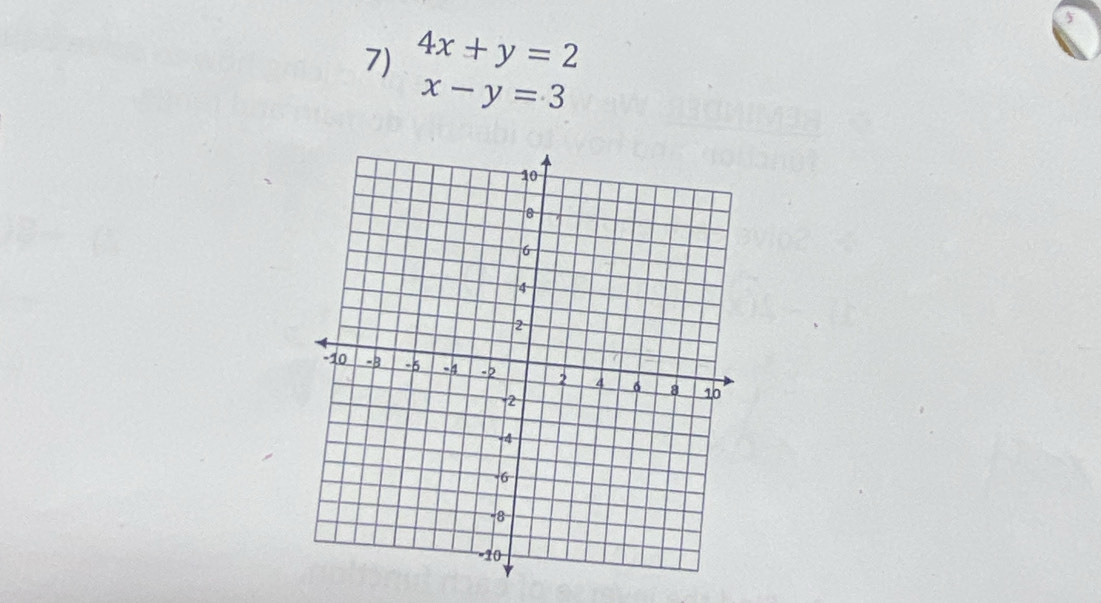 5
7) 4x+y=2
x-y=3