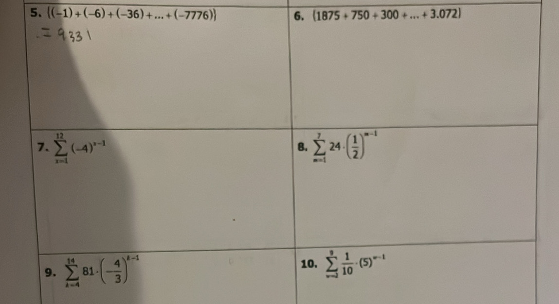  (-1)+(-6)+(-36)+...+(-7776) (1875+750+300+...+3.072)