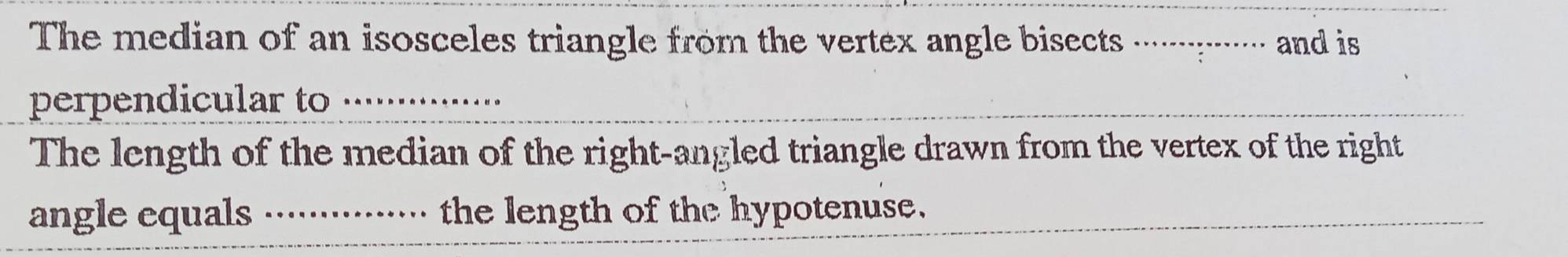Solved: The median of an isosceles triangle from the vertex angle ...