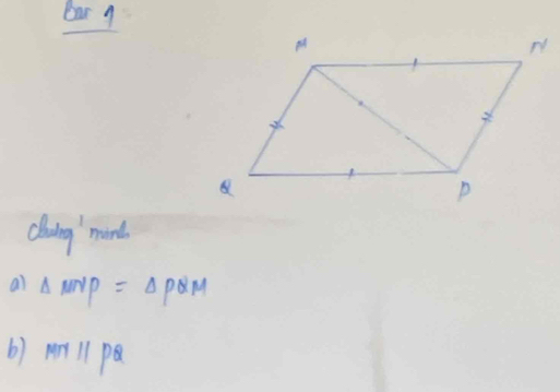 bar 9 
coig'mond. 
ai △ MNP=△ PQM
b) MNparallel PQ