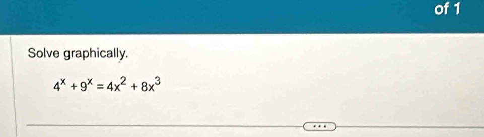 of 1 
Solve graphically.
4^x+9^x=4x^2+8x^3