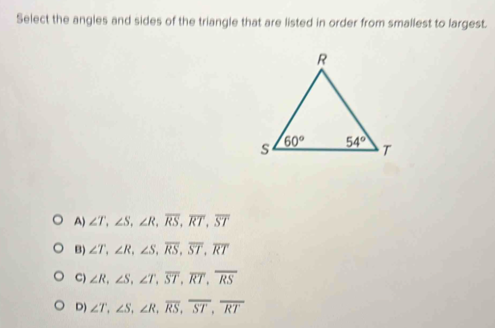 Solved: Select the angles and sides of the triangle that are listed in ...