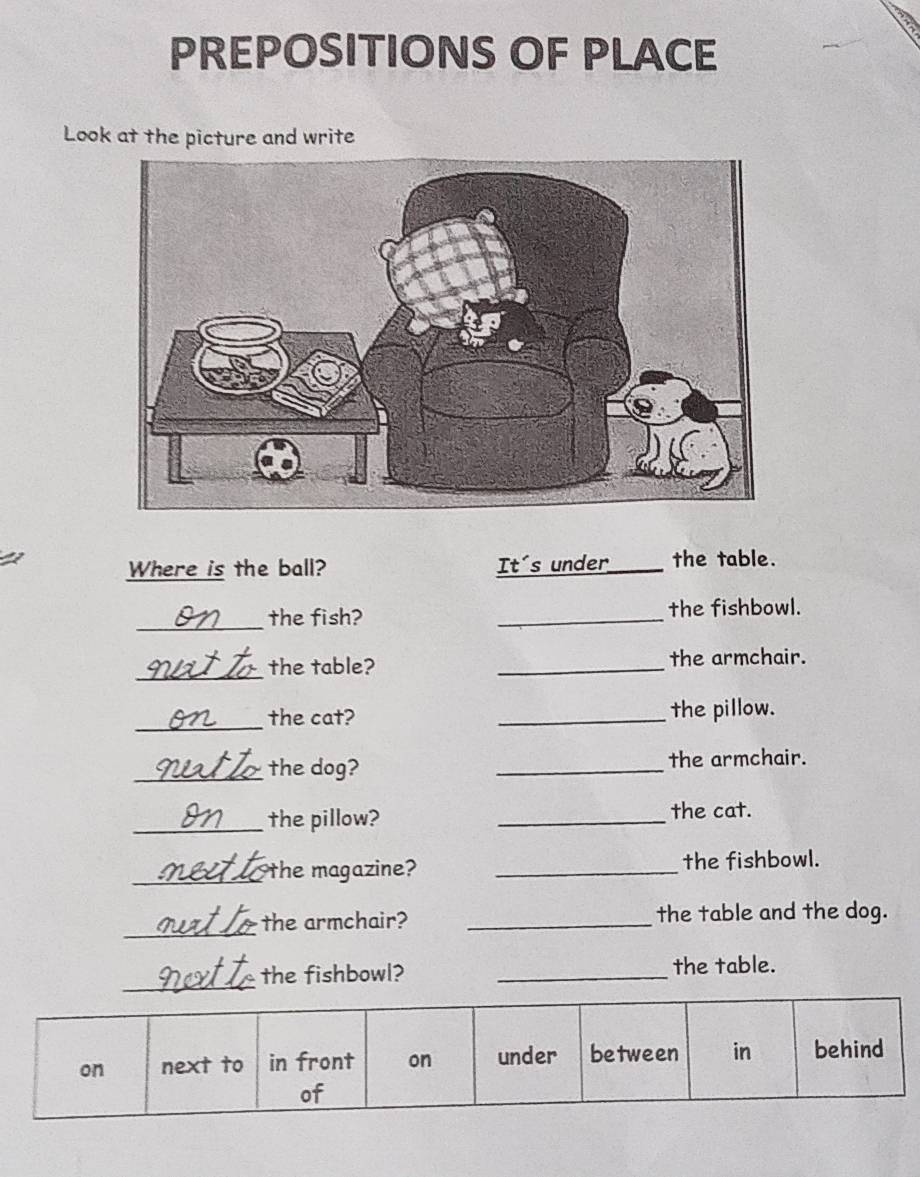 Resuelto:PREPOSITIONS OF PLACE Look at the picture and write Where is ...