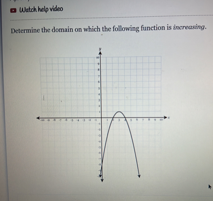 Watch help video 
Determine the domain on which the following function is increasing.