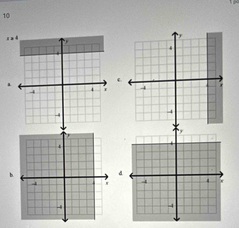 1 p
10
x≥ 4
c. 
a. 
b. 
d.