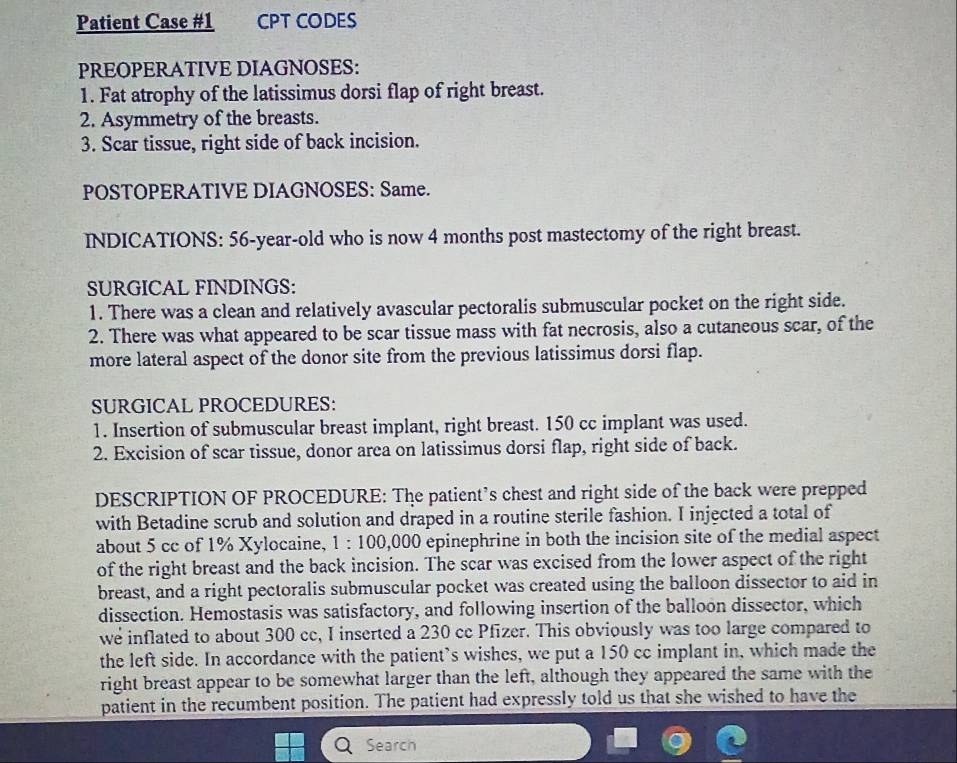 Solved: Patient Case #1 CPT CODES PREOPERATIVE DIAGNOSES: 1. Fat ...