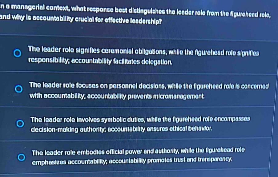 Solved: in a managerial context, what response best distinguishes the ...