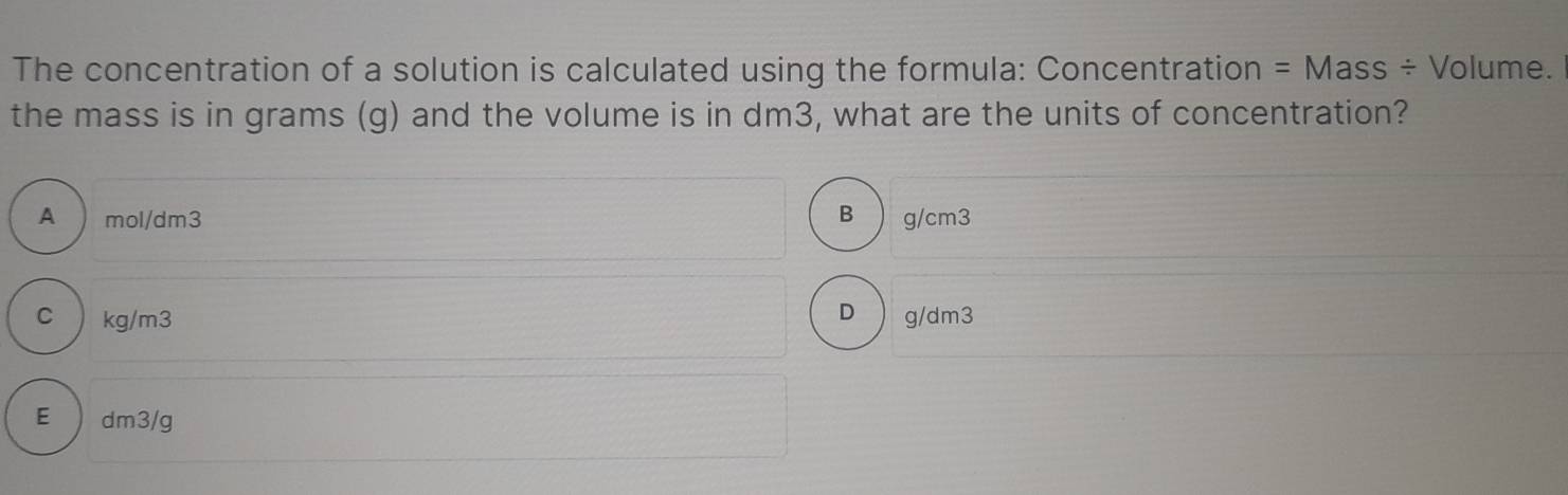 Solved: The concentration of a solution is calculated using the formula ...