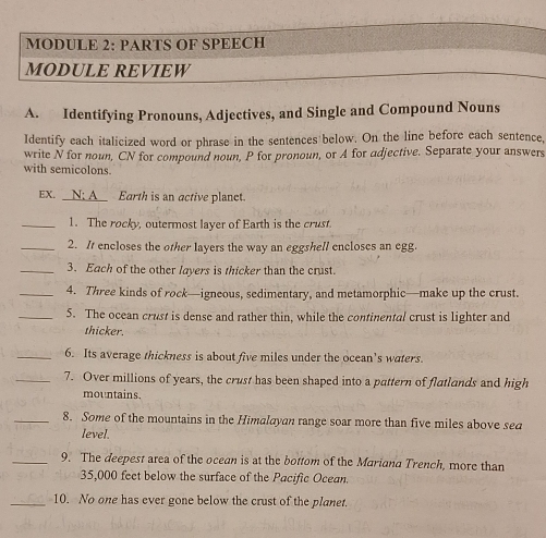 Solved: MODULE 2: PARTS OF SPEECH MODULE REVIEW A. Identifying Pronouns ...