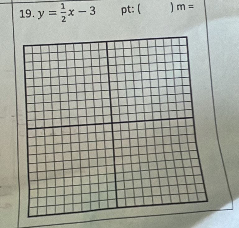 y= 1/2 x-3 pt: ( ) m=