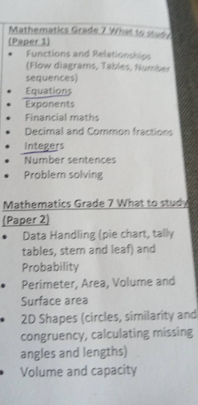 Solved: Mathematics Grade 7 What to s6 (Paper 1) Functions and ...