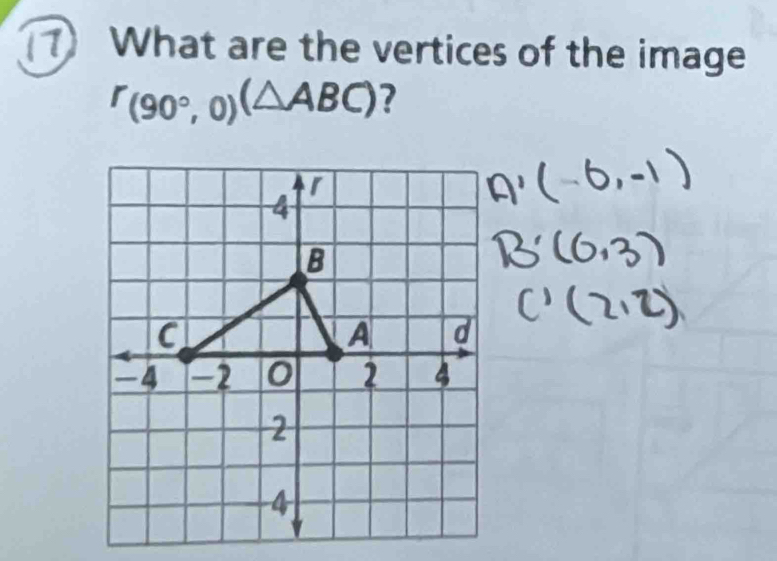 What are the vertices of the image
r_(90°,0)(△ ABC) ?