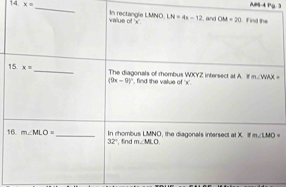 A#6-4 Pg. 3
14. x= _
1