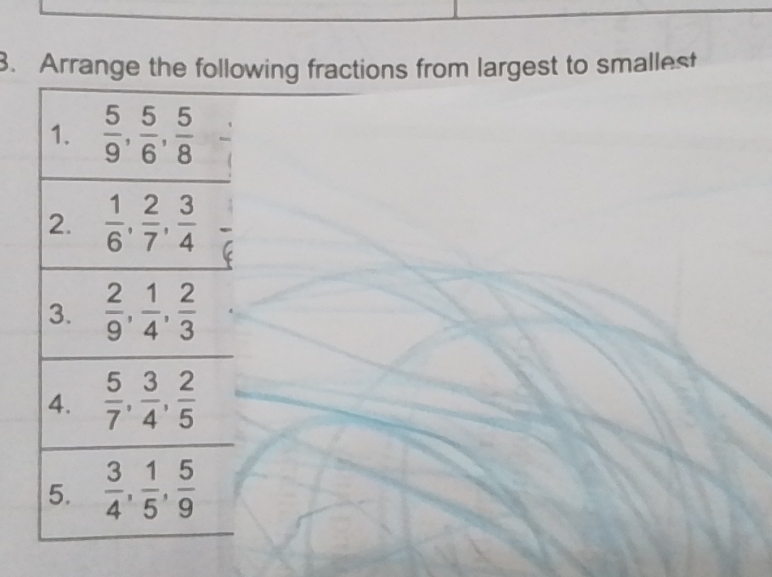 Arrange the following fractions from largest to smallest