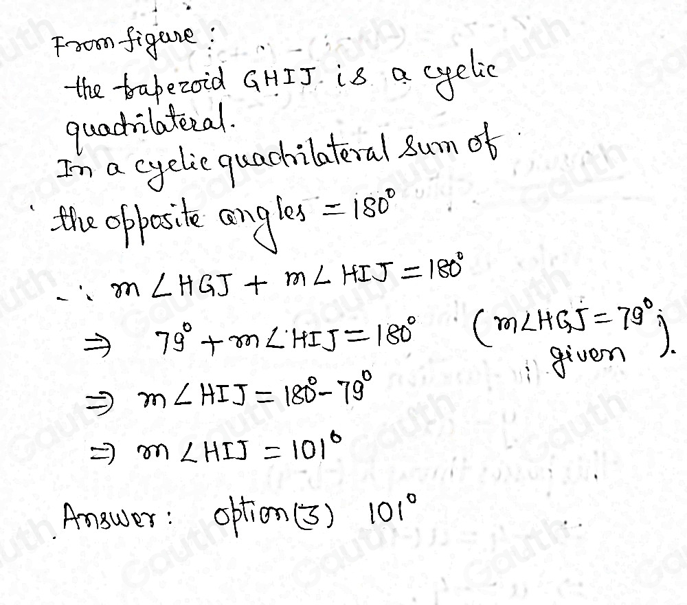 Solved: Let trapezoid GHIJ be inscribed in odot Q as shown below ...