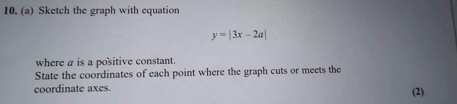 Solved: Sketch the graph with equation y=|3x-2a| where a is a positive ...