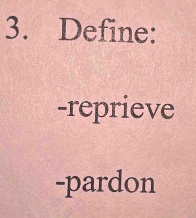 Define: 
-reprieve 
-pardon