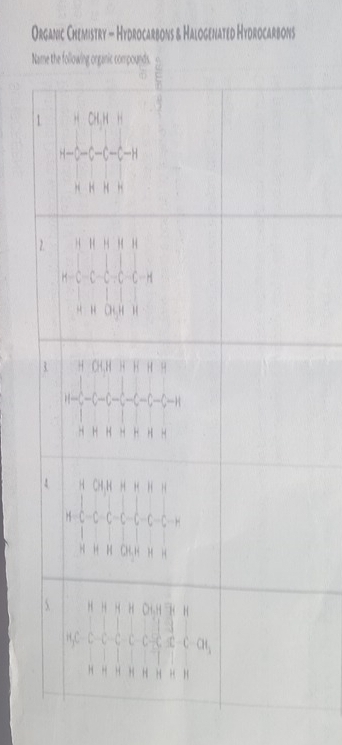 Namme the following organic compounds