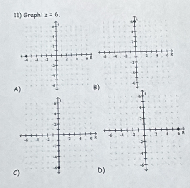 Graph: z=6. 
A)
)
C)
D)