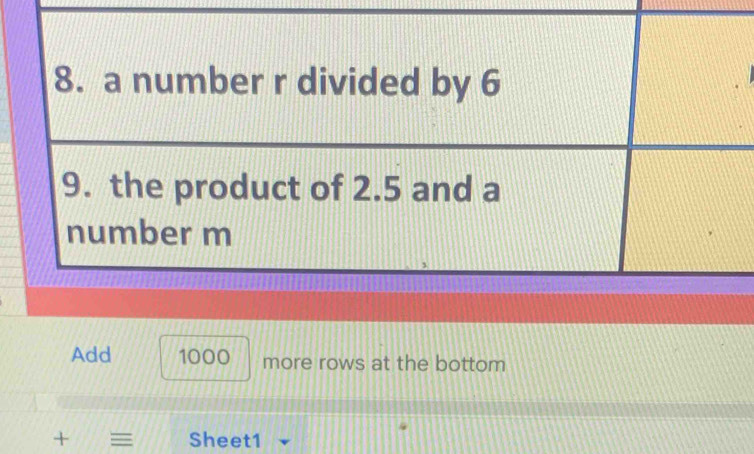 Add 1000 more rows at the bottom 
+ = Sheet1