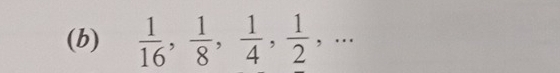 (b)  1/16 ,  1/8 ,  1/4 ,  1/2 ,...