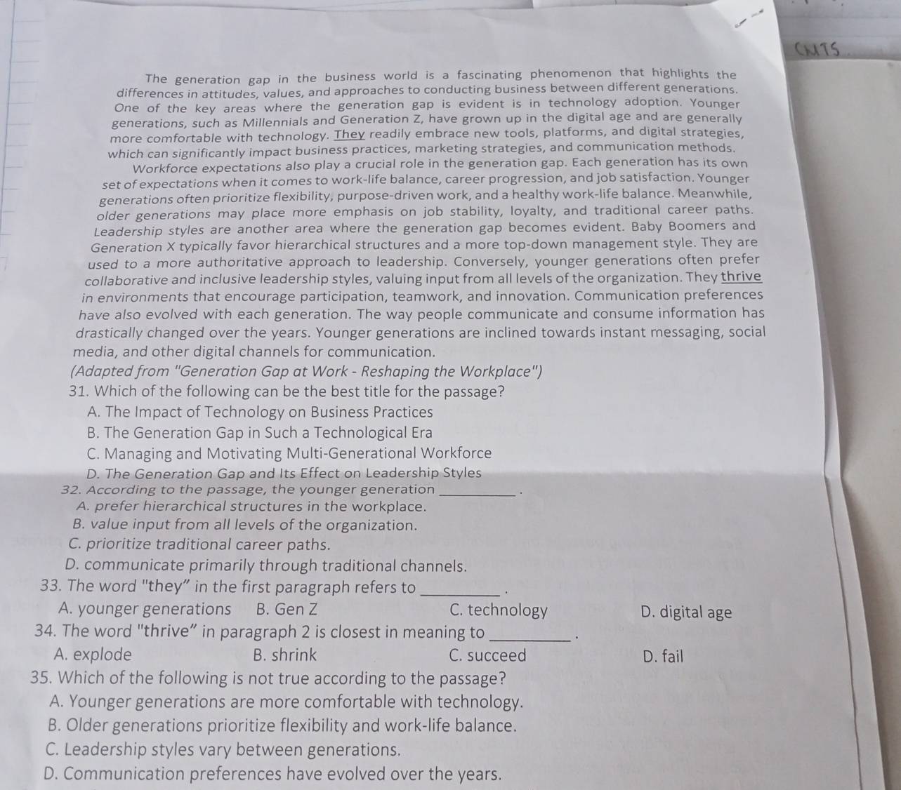 Giải quyết:CNITS The generation gap in the business world is a ...