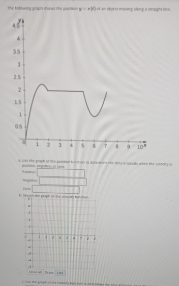 The following graph shows the position y=s(t) of an object moving along a straight line. 
a. Use the graph of the position function to determine the time intervalls when the velocity is 
positive, negative, or zero. 
Positive: □ 
Negaitve: □ 
Zero: □ 
c use the graph of the velocity function tn detznmine the time inter