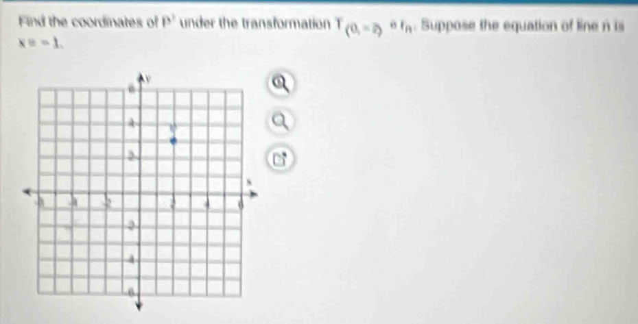 Find the coordinates of p^3 under the transformation T_(0,-2)of_R. Suppose the equation of line n is
xequiv -1. 
a