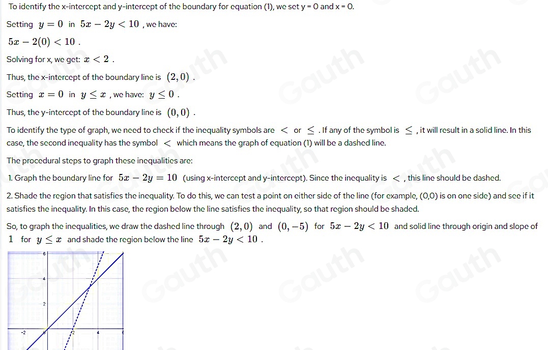 Solved: Looking at two linear inequalities, 5x-2y