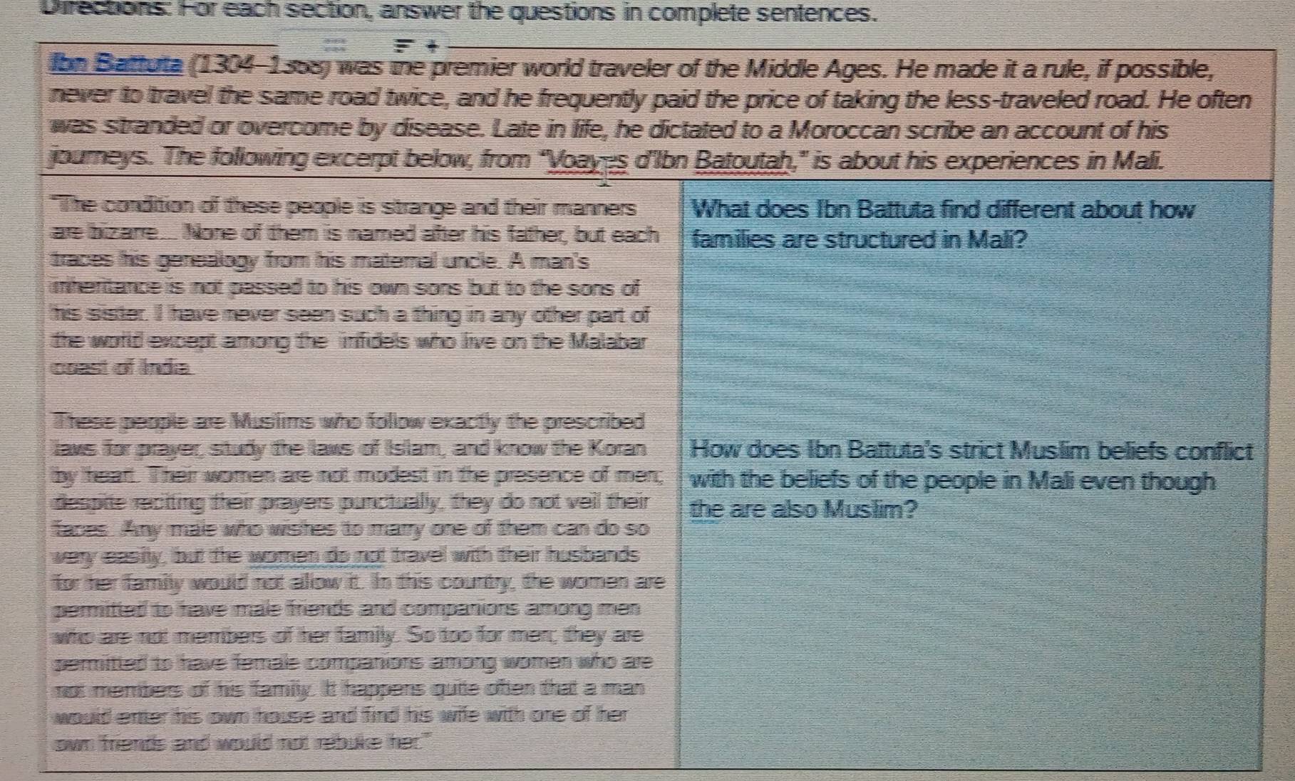 Directions: For each section, answer the questions in complete sentences. 
own friends and wou