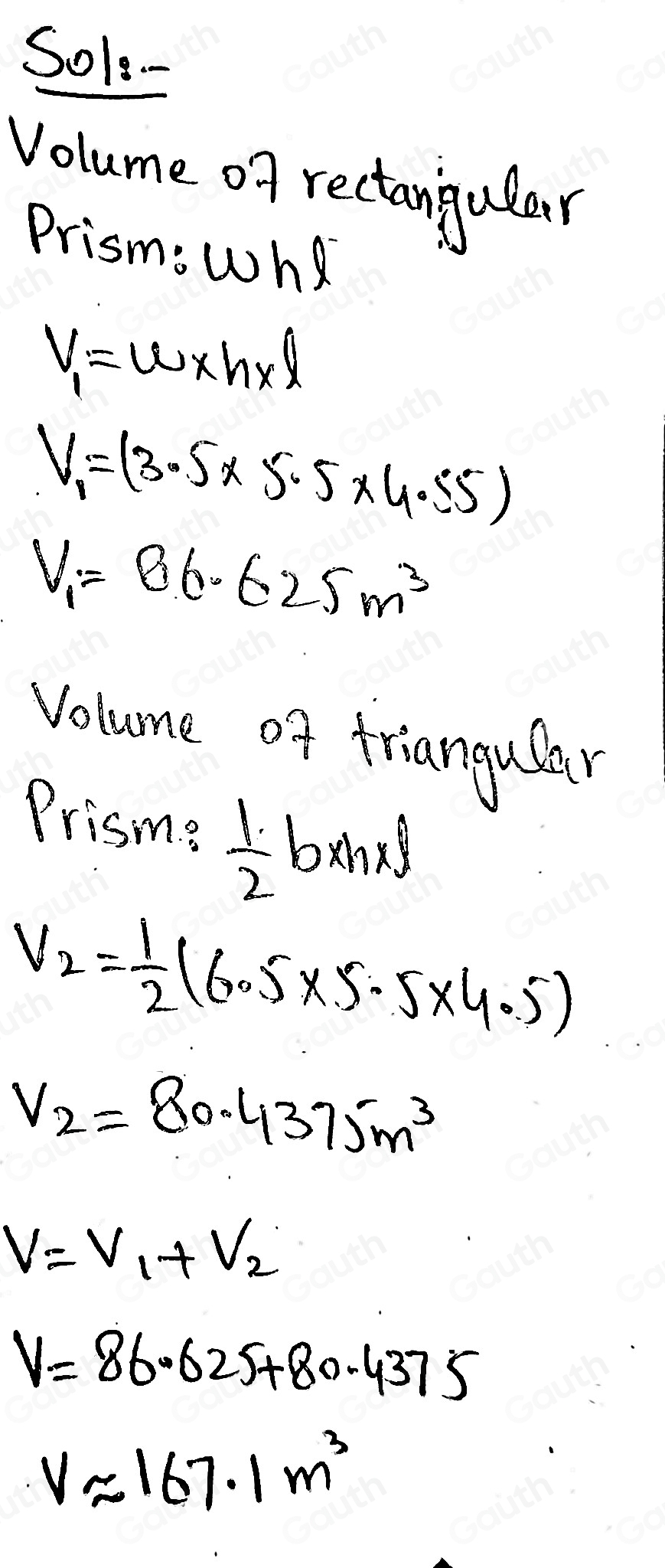 Solved: Find the volume of the prism in cubic meters. Round your answer ...