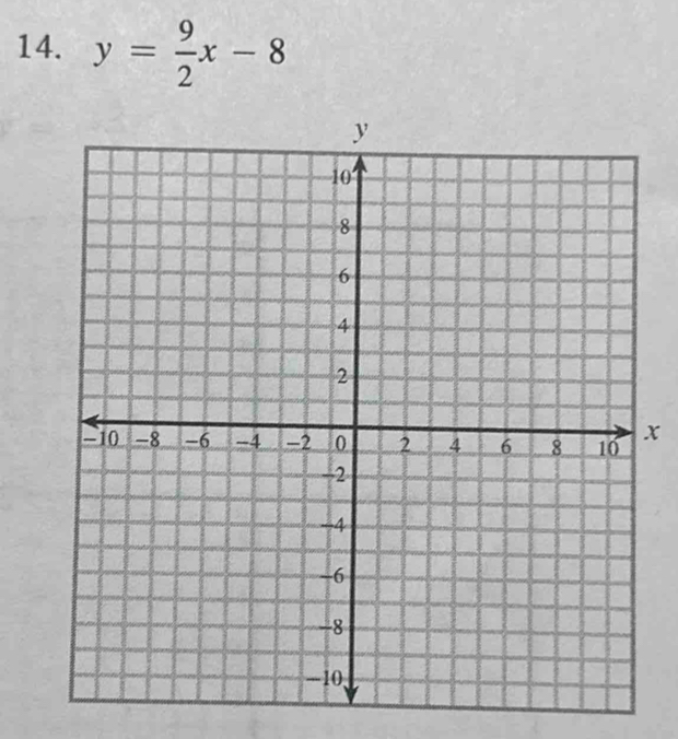 y= 9/2 x-8
x