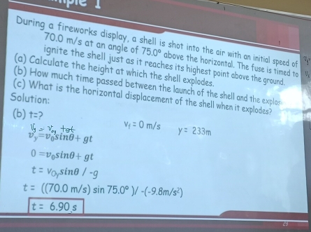 Solved: pe ! During a fireworks display, a shell is shot into the air ...