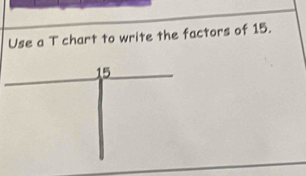 Use a T chart to write the factors of 15.