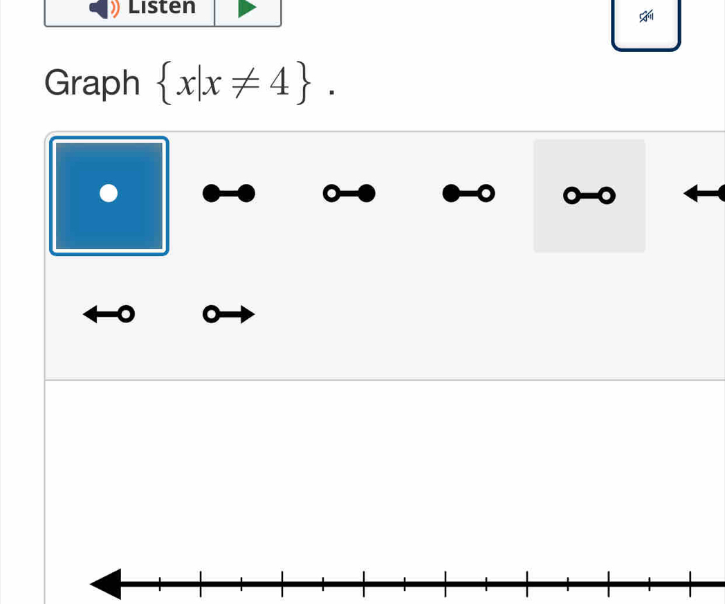 Listen 
Graph  x|x!= 4.