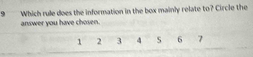 Which rule does the information in the box mainly relate to? Circle the
answer you have chosen.
1 2 3 4 5 6 7