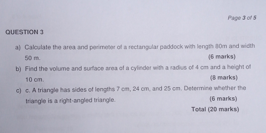 Solved: Page 3 of 5 QUESTION 3 a) Calculate the area and perimeter of a ...