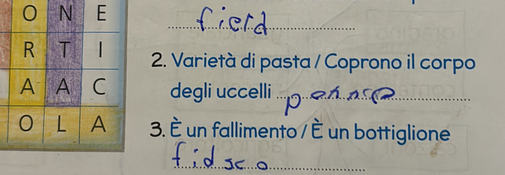 Varietà di pasta / Coprono il corpo 
degli uccelli_ 
3. È un fallimento / È un bottiglione 
_