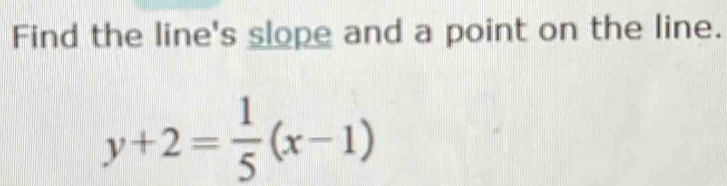 Find the line's slope and a point on the line.
y+2= 1/5 (x-1)