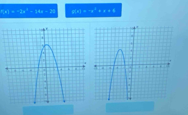 f(x)=-2x^2-14x-20 g(x)=-x^2+x+6