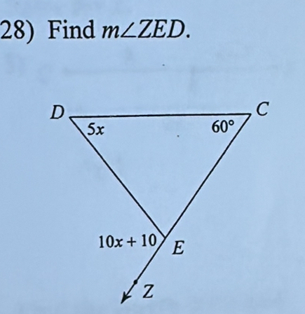 Find m∠ ZED.