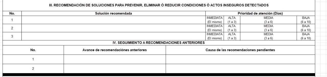 RECOMENDACIÓN DE SOLUCIONES PARA PREVENIR, ELIMINAR Ó REDUCIR CONDICIONES Ó ACTOS INSEGUROS DETECTADOS