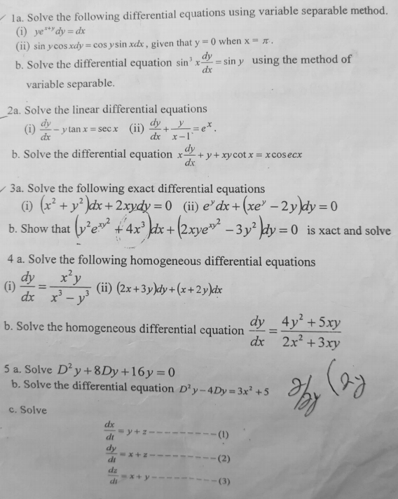 Solved: Solve the following differential equations using variable ...