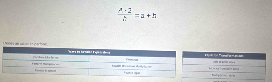  A· 2/h =a+b
Choose an action